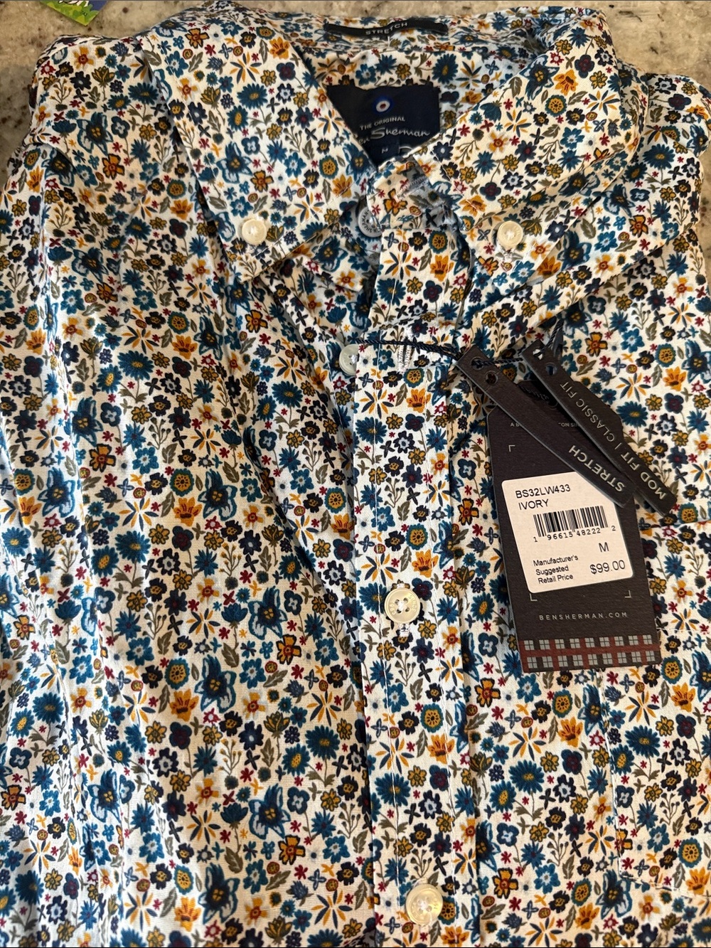 Ben Sherman Ivory Floral Print Button-Down Shirt